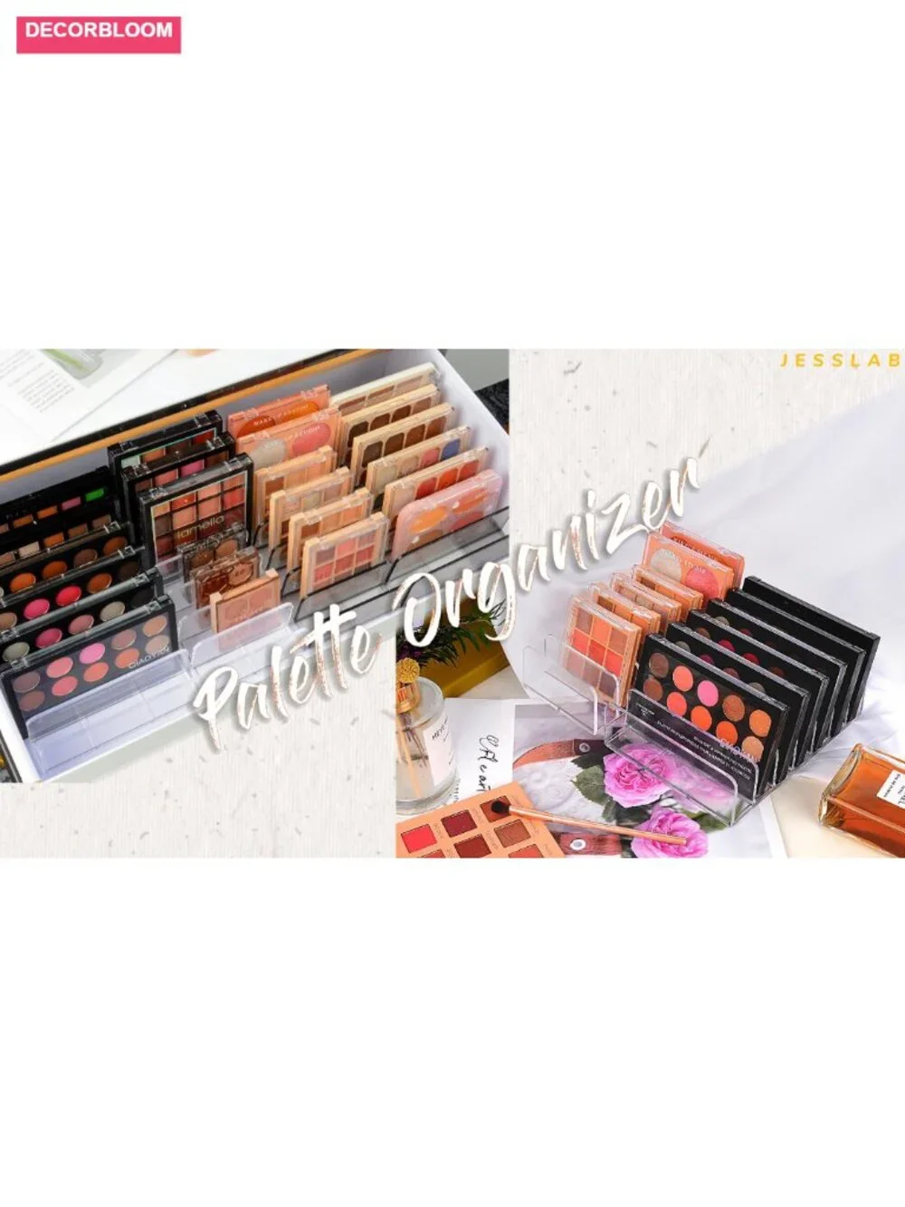 7-Section Acrylic Divided Makeup Organizer for Eyeshadow Palette and Lipstick